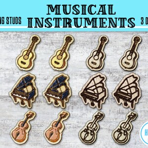 Musical Instruments Earring Stud SVG File SET Of 3 DESIGNS / 9 Files / Laser Cutter / Glowforge / Digital Download / Piano Guitar Violin