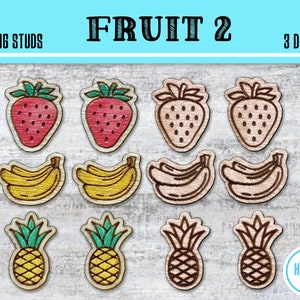Fruit 2 Earring Stud SVG File SET Of 3 DESIGNS / 9 Files / Laser Cutter / Glowforge / Digital Download / Banana Pineapple Strawberry