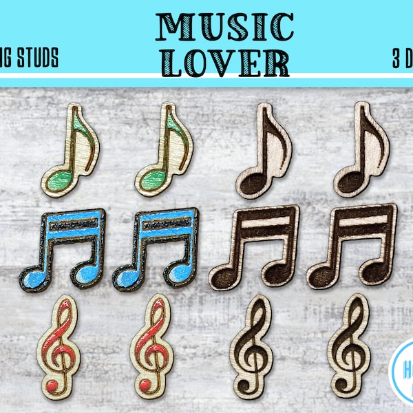 Music Earring Stud SVG File SET Of 3 DESIGNS / 9 Files / Laser Cutter / Glowforge / Digital Download / Treble Clef Notes Musical Sheet Music