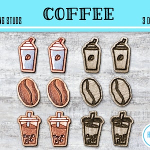 Coffee Earring Stud SVG File SET Of 3 DESIGNS / 9 Files / Laser Cutter / Glowforge / Digital Download / Iced Frozen Bean Latte Mocha