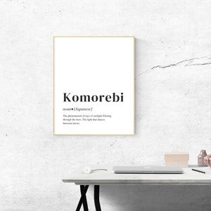 Komorebi Definition Print, Digital Download, Printable Art, Japanese Word Art, Travel Art Prints, Typography, Sun and Rain Quote, Print Gift