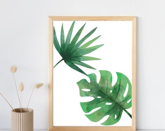 Monstera Print Wall Art, Digital Download, Leaf Art Print, Botanical Wall Art, Monstera Leaf Print, Printable Wall Art, Minimalist Print