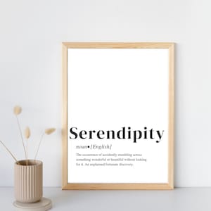 Serendipity Definition Print, Digital Download, Minimalist Wall Art Print, Typography Poster, Serendipity Definition, Word Art Print