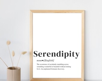 Serendipity Definition Print, Digital Nedladdning, Minimalistisk Väggkonst Print, Typografi Poster, Serendipity Definition, Word Art Print