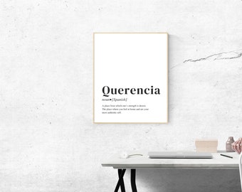 Arte para impressão de Querencia, download digital, definição de Querencia, arte de parede para impressão, impressão de palavras em espanhol, impressão de viagem, tipografia em espanhol
