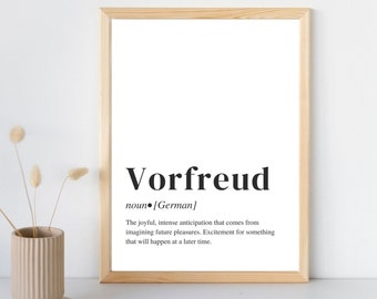 Vorfreude Wall Art, Definition Print, Digital Download, Fun Quote, Printable Wall Art, German Word Art, Minimalist Prints, Interesting Words