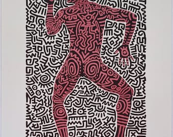 キース・ヘリング - 「ラブハート」 - ヴィンテージ オフセット