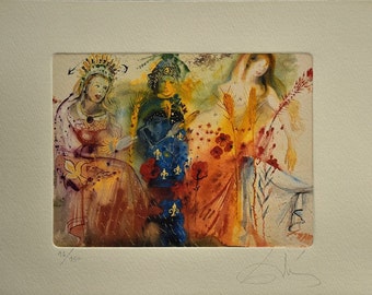 サルバドール・ダリ「象とキリン」リトグラフ、証明書、サイン入り