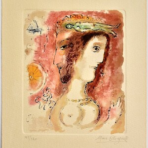 Acquaforte di Marc Chagall su carta Arches, Modernista, Surrealista, Figure, Arte del sogno, Edizione limitata