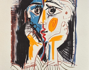 1968年 パブロ・ピカソ サイン入りカラーリトグラフ「驚きの顔