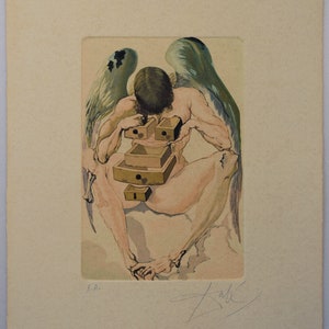 SALVADOR DALI Acquaforte incisa firmata "L'angelo caduto" (1960-63) su carta Arches