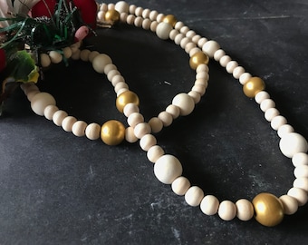 Guirlande de perles en bois doré, guirlande de perles en bois pour cheminée, guirlande de sapin de Noël, guirlande de Noël scandinave