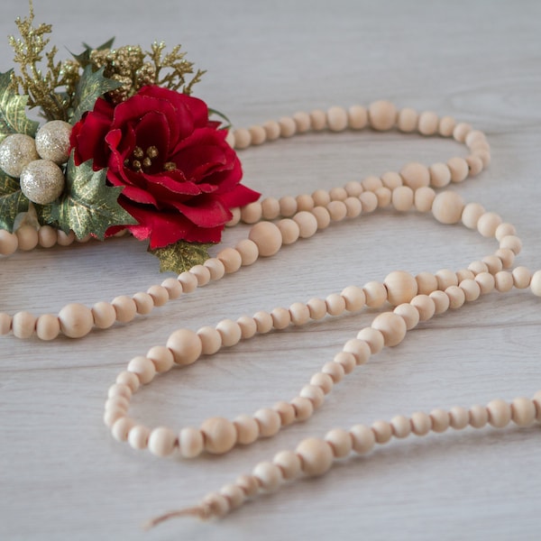 Houten kralenslinger, houten kralenslinger voor open haard, kerstboomslinger, Scandinavische kerstslinger