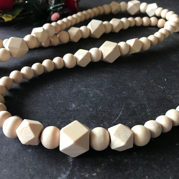 Guirlande de perles en bois, guirlande de perles en bois pour cheminée, guirlande d’arbre de Noël, guirlande de Noël scandinave