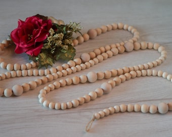 Guirlande de perles en bois, guirlande de perles en bois pour cheminée, guirlande de sapin de Noël, guirlande de Noël scandinave