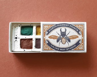 Boîte d'allumettes « Eco Warrior » pigments de terre, lot de peintures pigmentées naturelles. Aquarelle faite main, cadeau artistique pour elle, cadeau artistique pour lui