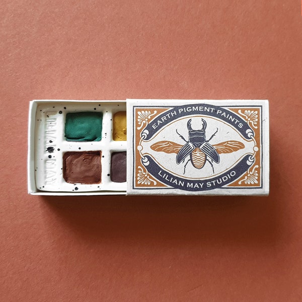 Handmade Earth Pigment Watercolour Paint Set, Ceramic Matchbox Palette