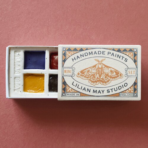Ensemble de peintures aquarelles faites main, boîte d'allumettes en céramique