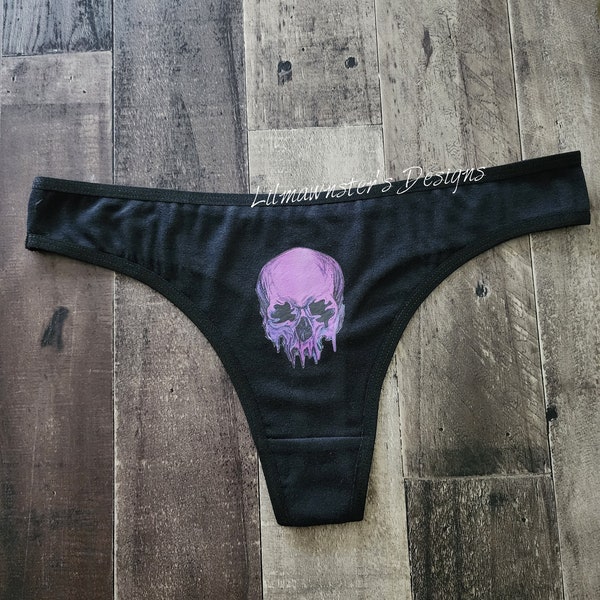 Skull Underwear, Gothic Lingerie, Halloween Panties, Thong for her