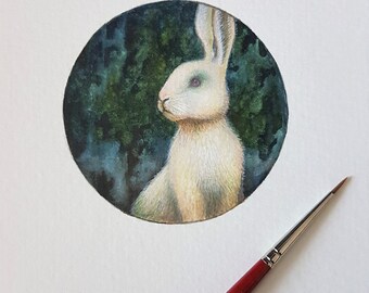 White rabbit - art print - giclée print - wall decoration - watercolor - animal art - illustration art