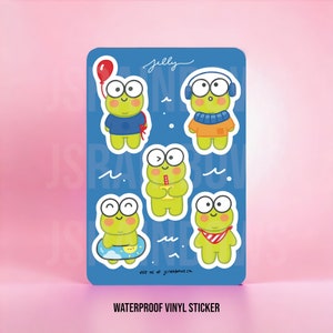 Hoja de pegatinas de vinilo impermeables de ranita kawaii - Pegatinas de verano - Rana Jellybean