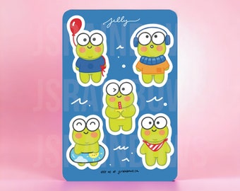 Vattentät vinyl kawaii groda klistermärkesark - Sommartid klistermärken - Jellybean grodan
