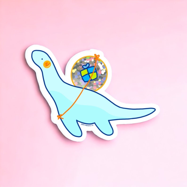 Retro Glitter Dinosaur Sticker, Plesiosaur - Die Cut Vinyl, Waterproof ...