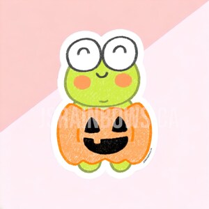 Jellybean la grenouille - Happy Pumpkin - Vinyle découpé, autocollant décoratif imperméable | Halloween kawaii, citrouille