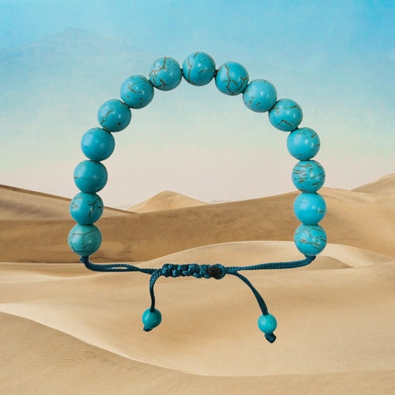 8mm Magnesite Turquoise Adjustable Bracelet | Nat… - image 3