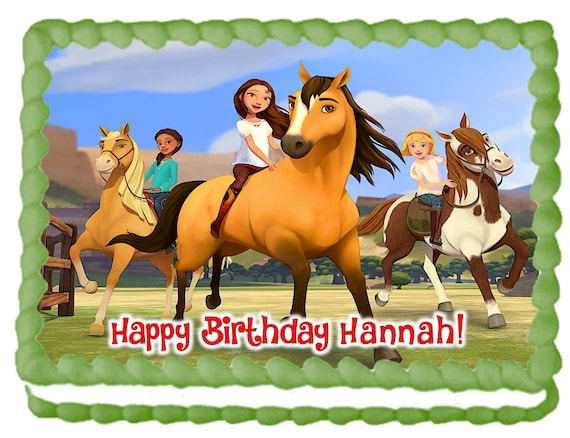 Personalised horse riding birthday edible icing cake topper round decoration