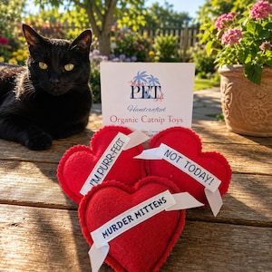 Purr-fect Organic Catnip Heart Toy, Handmade Wool Felt, Funny Cat Gift, Buy 2 get 1 free.