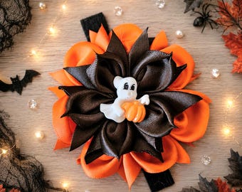 Halloween Ghost Dog Collar Flower | Spooky Dog and Cat Collar Accessory | Silk ribbon Flower | Fall Pet Gift | Ready to order