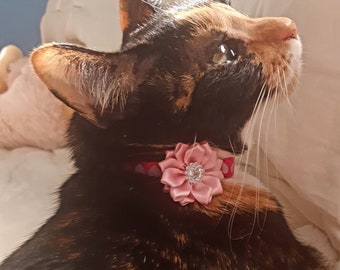 Satin Ribbon Flower Collar Attachment: Rhinestone Pet Accessory