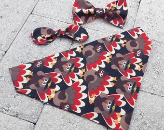 Free Personalization Thanksgiving Turkey Bandana, Fall, Autumn, Slides on over the collar bandana