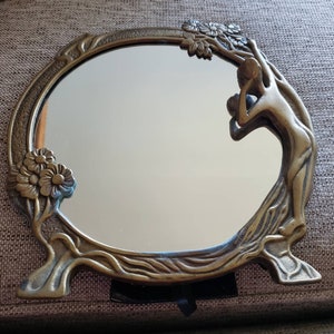 Vintage mirror,Brass mirror, Ornate design mirror, Table mirror, Dressing table mirror, Unique mirror, Art Noveau, Vanity mirror, Mirror