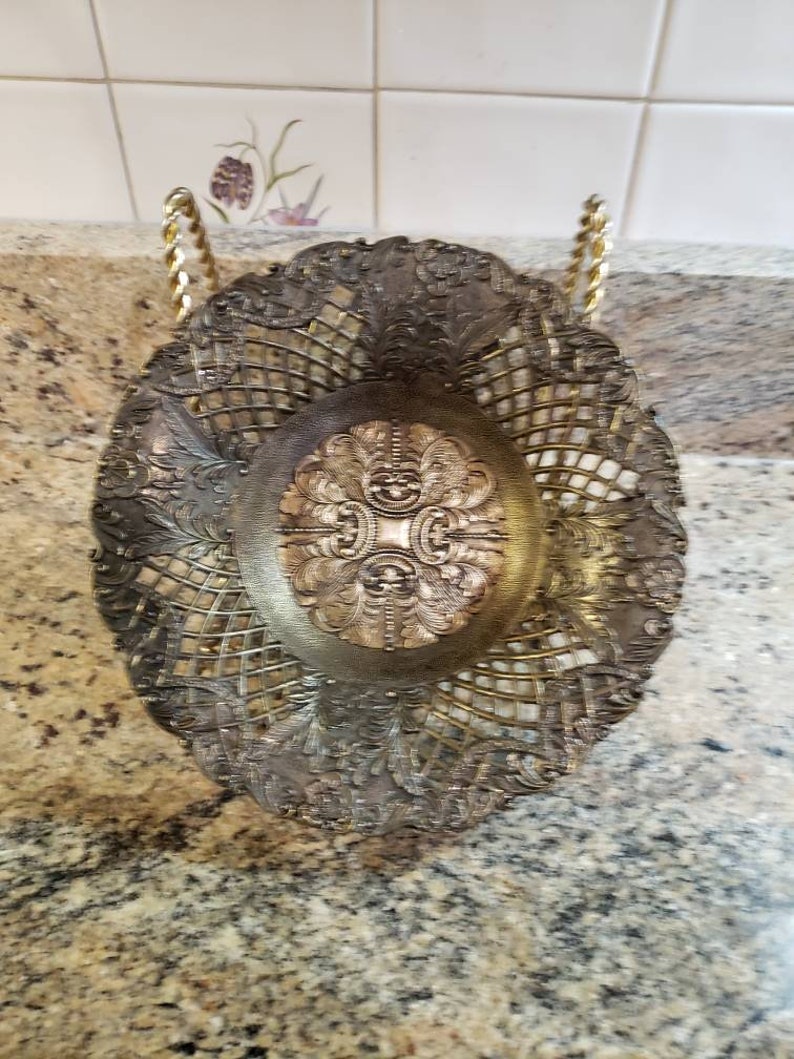Brass embellished bowl Unique brass bowl Intricate brass decor Italian decor Entryway Brass italian bowl Scalloped brass Vintage bowl