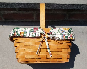 Vintage basket, Collectible, Large basket, Floral print basket, Easter, Longaberger, Material basket, Craft basket, Vintage Longaberger