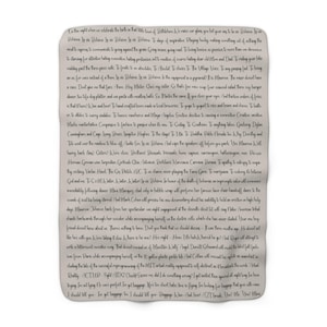 May include: Off-white throw blanket with printed text in a handwritten style. The text is a poem or story, with a vintage aesthetic. The blanket is likely for home decor or as a cozy accessory.