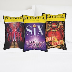 Broadway Program Pillows | Playbill Art | Musical Theater Gift | Gift for Actor | Drama kid gift | Six Musical | Les Miserables