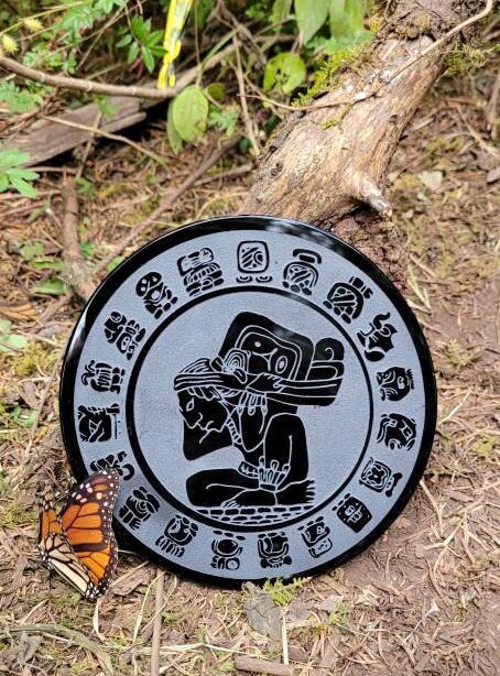 Mayan Etched Calendar Obsidian Mirror 4