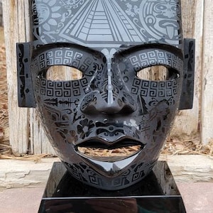 Etched Golden Sheen Obsidian Mask * Aztec & Mayan * Alter Space * Handmade *