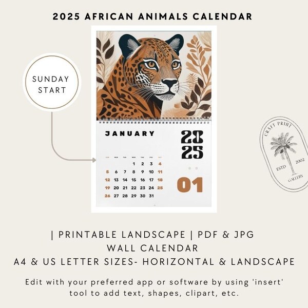 African Animals Calendar 2025 Etsy