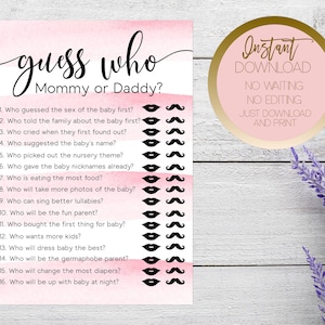 Guess Who Mommy or Daddy Baby Shower Game, Pink Guess Who Baby Game, Girl Baby Shower Guess Who Game, Watercolor Mommy or Daddy Shower Game
