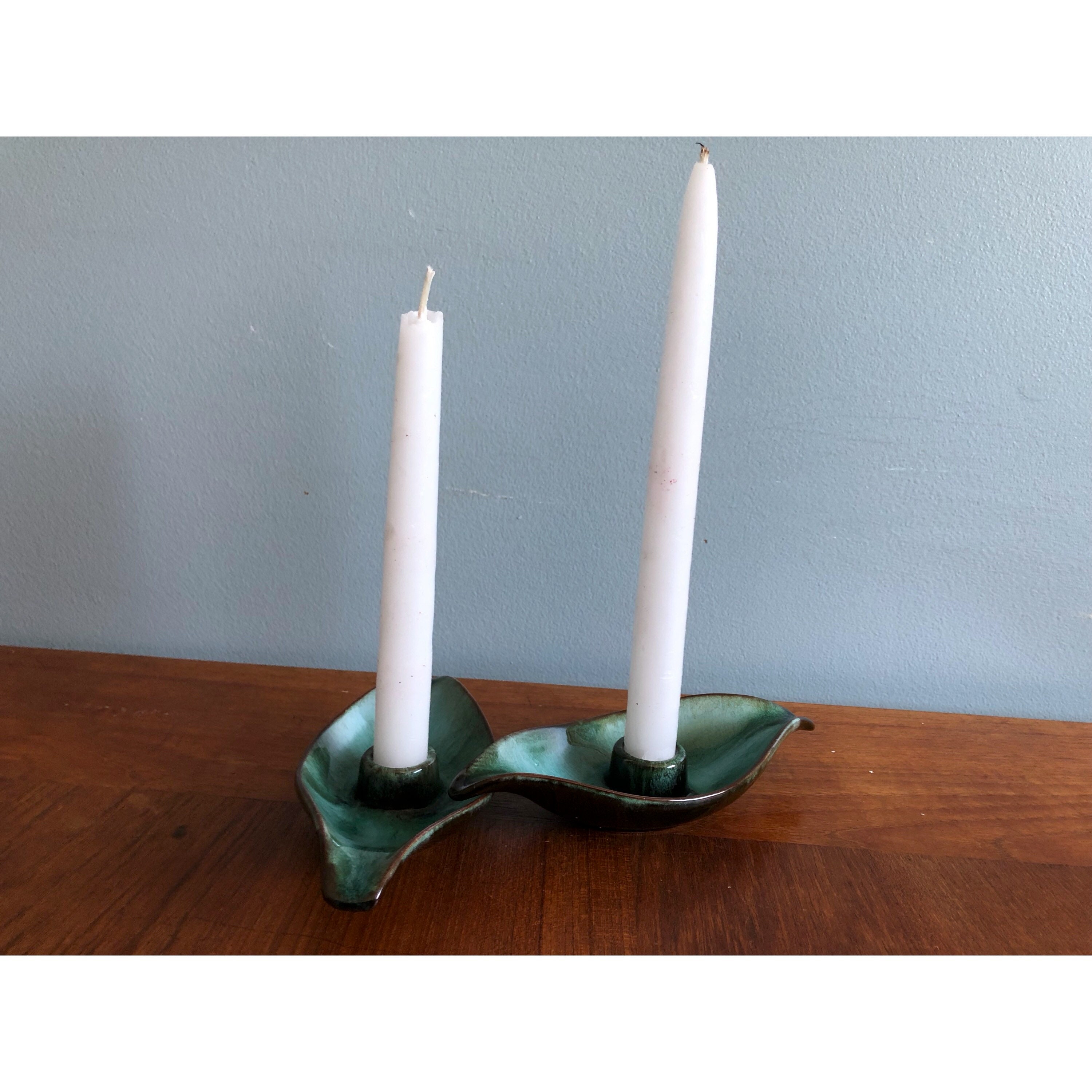 Blue Mountain Candlesticks Pottery Leaf Taper Candle Holders Etsy