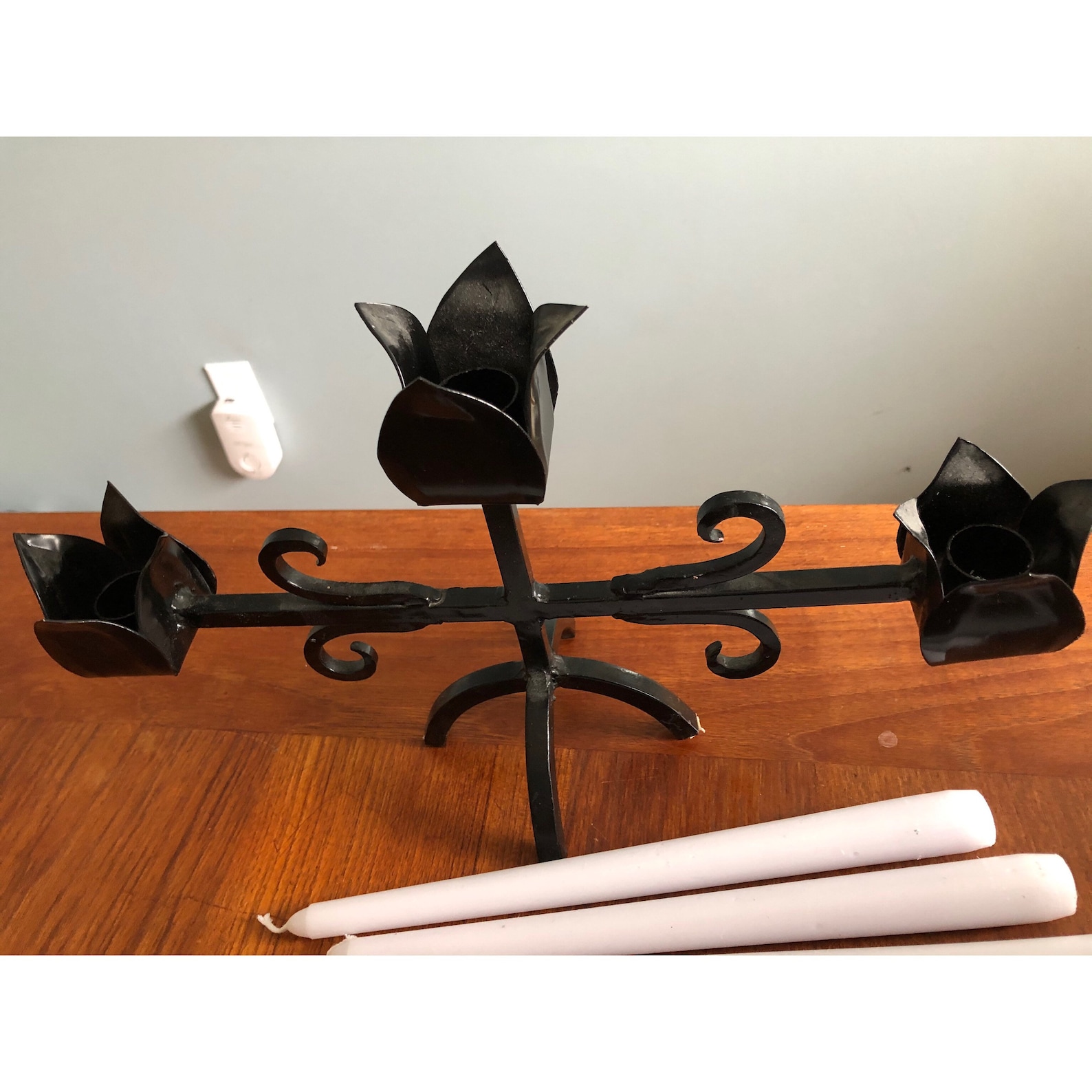 Wrought Iron Candelabra 3 Taper Candle Holder Iron Metal Etsy