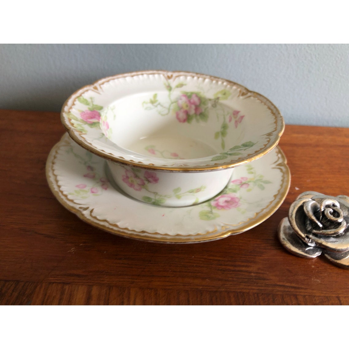 Limoges France Ramekin & Saucer Pink Rose Dishes GDA France Etsy
