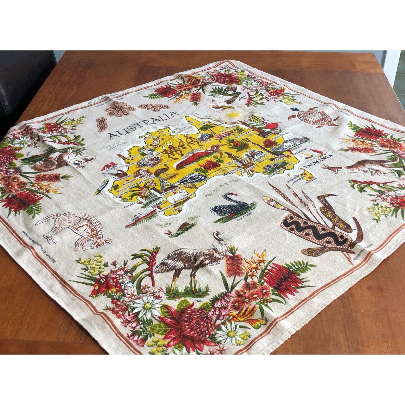 Australia Map Tablecloth Square Table Linen Down Under Flora Etsy