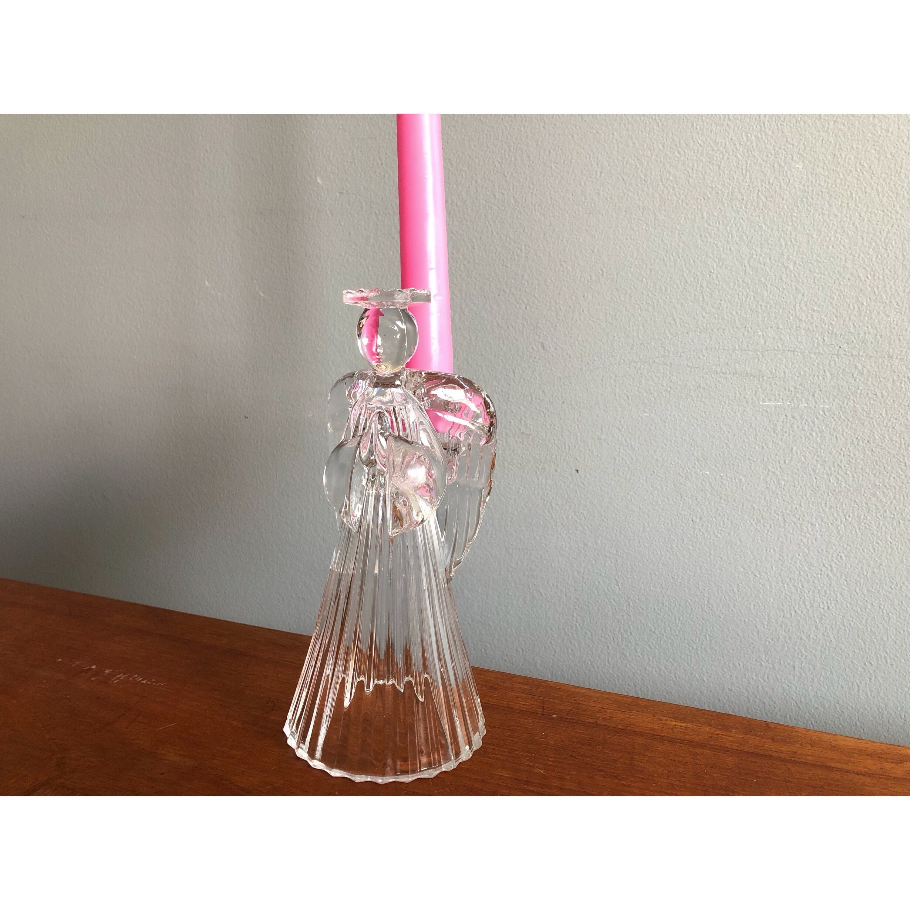 Glass Angel Candlestick Taper Candle Holder Clear Glass Etsy