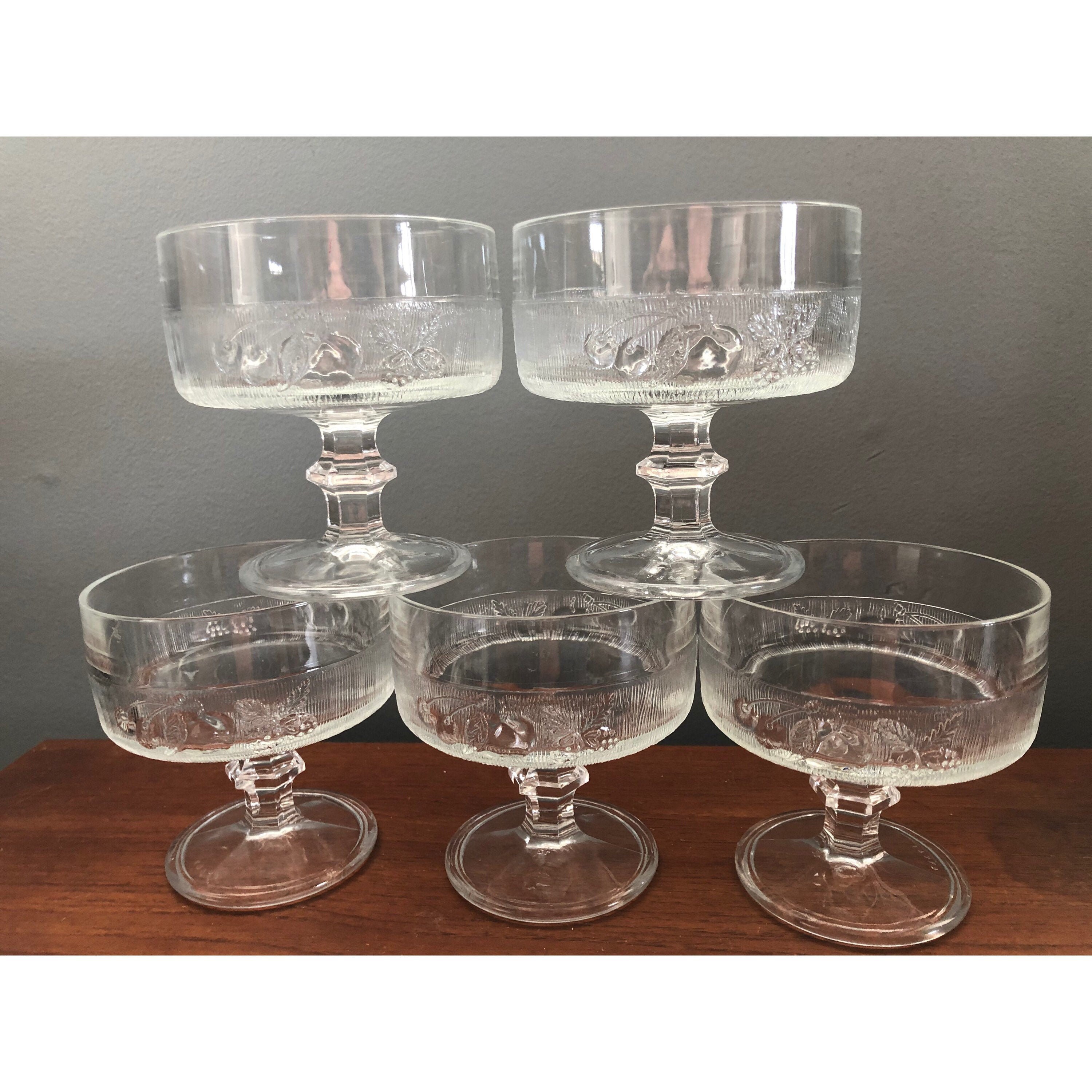 5 Clear Glass Dessert Cups Embossed Cherry Bowls Fruit & Etsy UK
