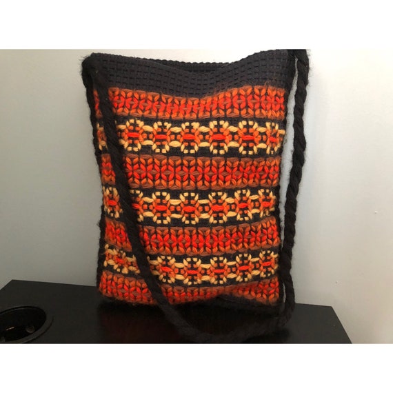 Vintage Wool Market Tote, Hippie Boho Crossbody Ba